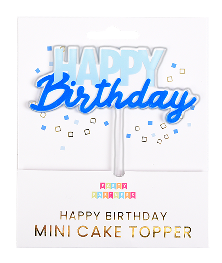 Mini Cake Topper - Blue Happy Birthday